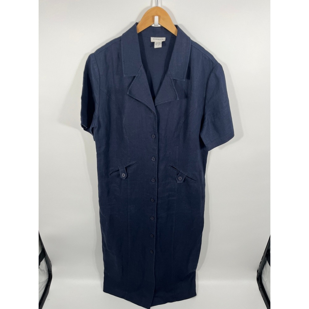 Vintage Womens Linen Hemp Blend Maxi Dress‎ 14 Blue Minimalist Chic Euro Summer
